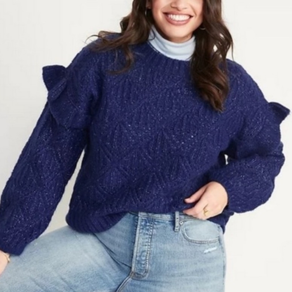 Old Navy Ruffle Trim Pointelle-Knit Sweater